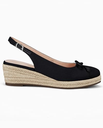 Womens Closed Toe Espadrilles Wedges Shoes Platform Slingback Mid Low Heel Canvas Bow Dress Sandals4