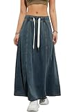 chouyatou Women's Casual Paperbag Elastic High Waist A Line Long Maxi Flare Denim Skirt (Large,Dark Blue)