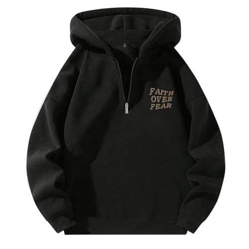 UOUA Men's Graphic Quarter Zip Hoodies Casual Long Sleeve Drop Shoulder Sweatshirt Pullover Streetwear Top - Image 5