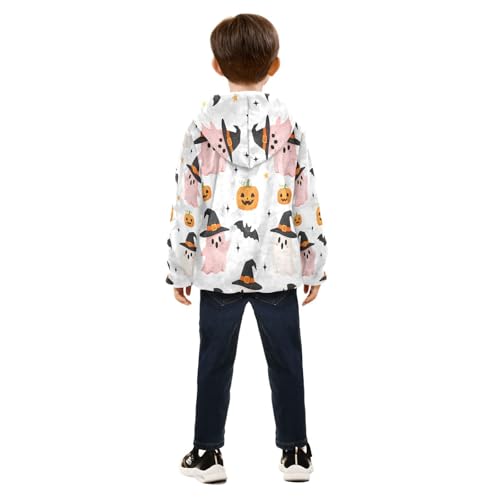 Halloween Ghosts Bats Pumpkins Toddler Fleece Jacket Girl Boys Hooded Fleece Jacket Coat Warm Outwear Zip-up 3-10T4