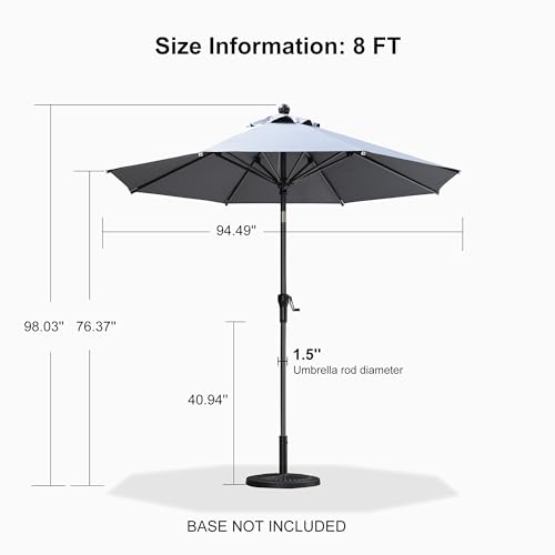 Image of PURPLE LEAF Patio Market Umbrella 8' Round Dual Tilt Light Gray 8 Ribs Pool
