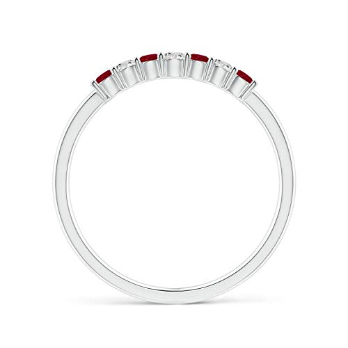 Angara Natural Ruby Wedding Ring for Women | Round Ruby Diamond Half Eternity Ring in White Gold | July Birthday, Anniversary, Gemstone Jewelry Gift | AA | 2mm | Ring Size- 62