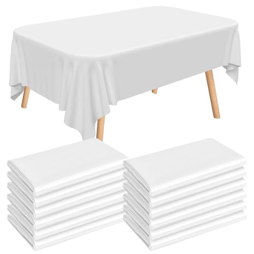 Mineup Lot de 12 Nappes Jetables Blanches 137 x 274 cm en PEVE Imperméable pour Fête, Anniversaire, Mariage, Baby Shower