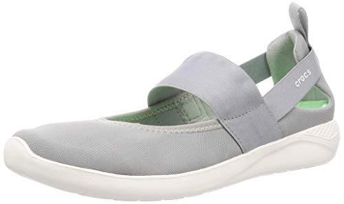Crocs Women's LiteRide Mary Jane Sneakers, Light Grey/White, 9 M US