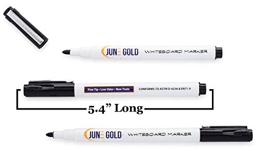 June Gold 32 Assorted Colored Dry Erase Whiteboard Markers, Fine/Bullet Tip, 2 Sets Of 13 Unique Colors With 8 Black Markers, Low Odor, Slim Barrel & Vivid Lines #TOP3