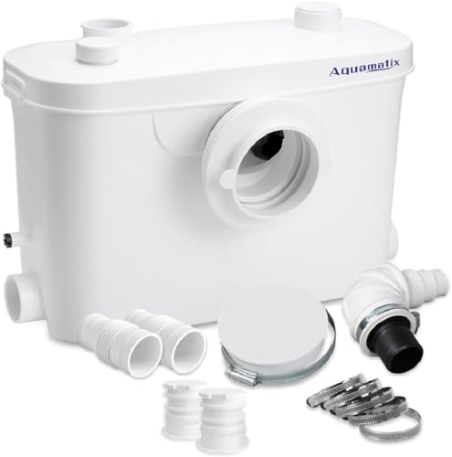 Aquamatix Broyeur Sanitaire 400 W Pompe de Relevage sanitaires 100 L/min Distance de pompage verticale de 6,5 m avec 3 entrées pour Toilettes, Évier et Baignoire avec filtre à charbon