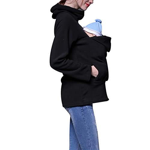 Amropi Women'S Kangaroo Sweatshirt For Mom And Baby Carrier Maternity Coat Fleece Jacket Black,L thumb #4