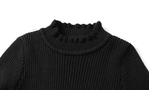 Image of Mud Kingdom Girls Mock Neck Sweater Long Sleeve Knit Top Solid Ruffled Collar Undershirt Slim Fit Lettuce Trim