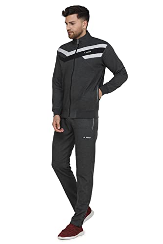 Image of Mens Cotton Blend Tracksuit with Elastic Drawstring Waist, Full Zip Jacket and Zipper Pockets | Lightweight Winter Sports Wear for Gym, Running, Walking, Workout