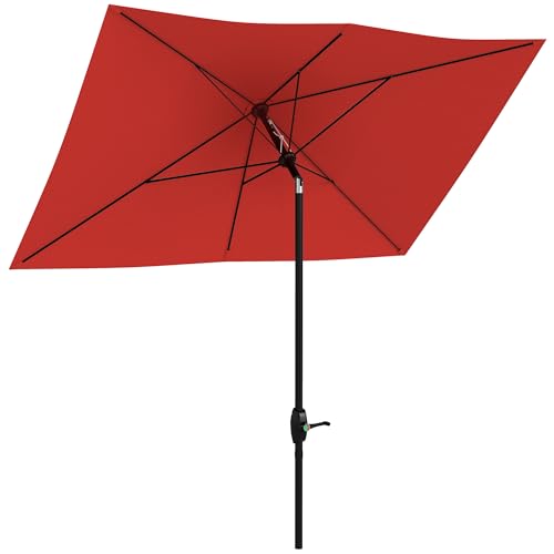 Outsunny 2 x 3(m) Garden Parasol Umbrella, Rectangular Outdoor Market Umbrella Sun Shade with Crank & Push Button Tilt, 6 Ribs, Aluminium Pole, Wine Red