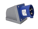 JCE 32A 3 PIN BLUE 240V WALL MOUNT INLET PLUG IP44 SPLASHPROOF CARAVAN CAMPER MALE HOOK-UP - Image 1