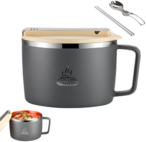 MEYAGOT Bol à Ramen 1300ml En Acier Inoxydable Avec Couvercle, Baguettes Et Cuillère - Bol Portable Pour Nouilles Instantanées, Salades Et Repas Chauds