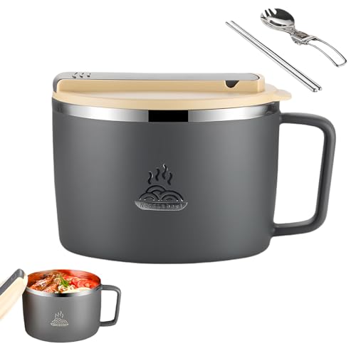 MEYAGOT Tazón De Ramen De Acero Inoxidable,1300ml Cuenco De ramen Instantáneo Con Tapa,Cuenco Instantáneo Para Fideos Con Palillos Y Cuchara,Cuenco De Ramen Con Tapa Para Sopa Fideos