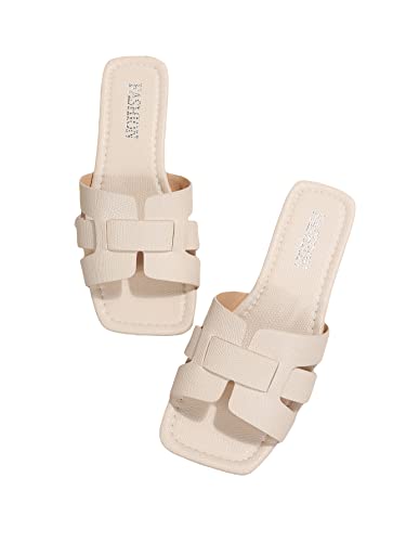 Gorglitter Snakeskin Embossed Flat Sandals H-Band Slide Sandal Beige Cn39 #TOP22