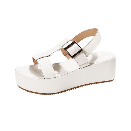 Sandalias de plataforma para mujer, estilo de verano, lisas, parte inferior gruesa, playa, oficina, boca de pez, sandalias de cuña, T 428 Blanco, 38.5 EU