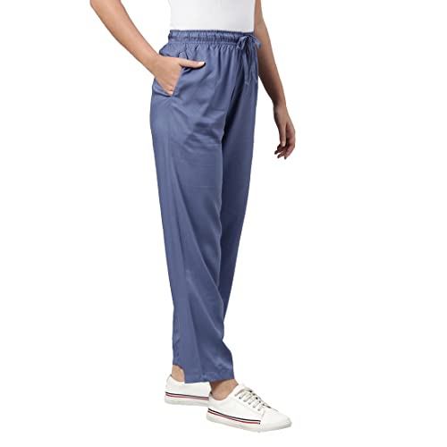 Image of GO COLORS Women Solid Mid Rise Relaxed Fit Viscose Casual Pants