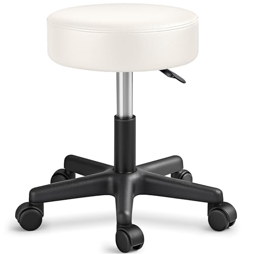 TRESKO Taburete Con Ruedas Taburete Giratorio Cosmético De Trabajo Consulta, Regulable En Altura, Giratorio En 360°, Con Asiento Acolchado De 10 Cm Y 8 Variantes De Colores (Beige)