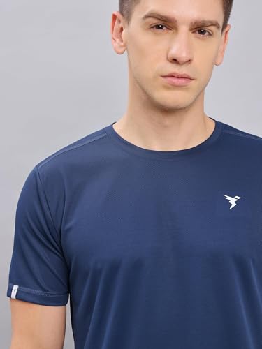 Image of TECHNOSPORT Men's Slim Fit Polyester Activewear Sports T-Shirt with Moisture-Wicking Comfort for Workout, Running & Gym