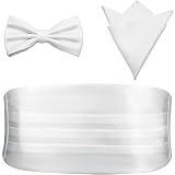 PenSee Mens Formal Solid Pre-tied Bow Tie & Pocket Square & Cummerbund Set Tuxedo Bow Ties for Men White...