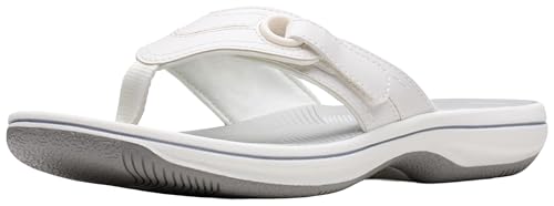 Clarks Women's Breeze Reyna Cloudsteppers Flip-Flop, White Synthetic, 8