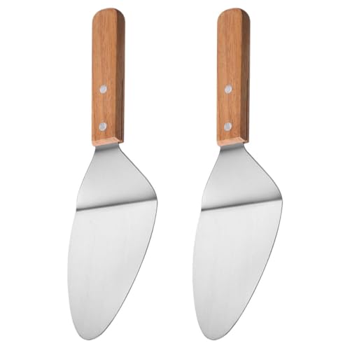 PRETYZOOM Lot de 2 Spatules à Métal Inoxydable en Bois Antidérapant Pelle Triangulaire Multifonction pour Pizza Gâteau et Fromage Outil Professionnel pour Restaurant et Pizzeria