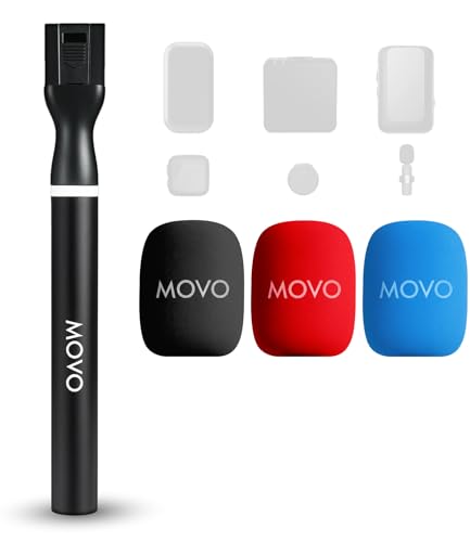 Movo WMX-HM2 Mango de micrófono inalámbrico para DJI Mic, Rode GO II - Agarre de entrevista de mano con soporte para micrófono, adaptador y 3 parabrisas - para YouTube, TikTok, periodismo, creación de