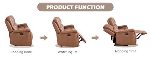 Image of CANMOV Faux Leather Manual Reclining Sofa Set, 2 Manual Single Recliner Chairs and 2 Seat Recliner Loveseat with Center Console, Hidden Storage and Cup Holders for Living Room,Bedroom Furniture,Brown