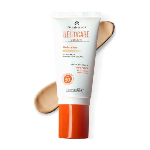 Heliocare Gelcream Colour Light SPF 50 50ml / Sun Cream For Face/Daily UVA UVB Anti-Ageing Sunscreen Protection/Suits All Skin Types/Natural-looking Foundation Coverage