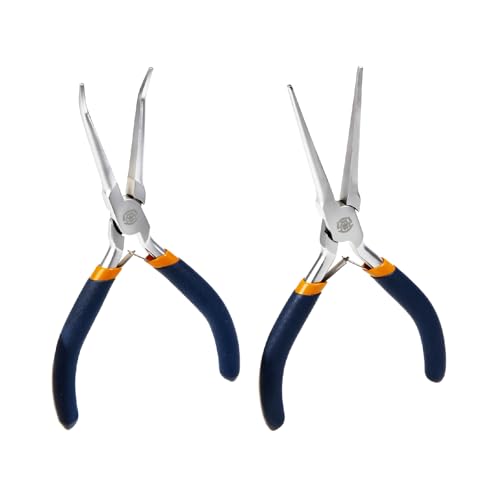 MANUFORE Lot de 2 Mini Pinces à Bec Long 150 mm, Pinces de Précision en Acier Carbone Nickelé Anti-Rouille pour Bijoux, DIY et Électronique