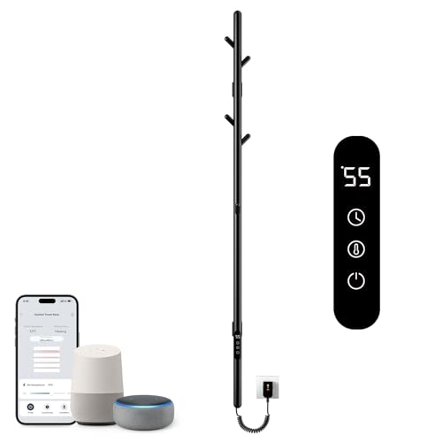 Toallero Baño Radiador, Calentador de Toallas con termostato Inteligente WiFi, para Alexa y Google Home y App, 1500x32mm, Toallero Electrico, Radiador Secador de Toallas-WiFi Black