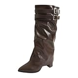 Vhersily 2026 Stivali Cowboy Donna Pelle Tronchetto Meta' Polpaccio Stivali Monta Western Cowboy Donna Alti Comodi Morbida Suola Antiscivolo Autunno e Inverno