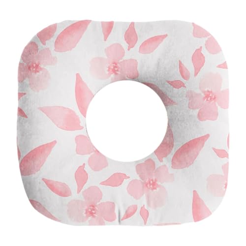 RoaQinFo Almohada para Perforaciones de Orejas, Almohada Tipo Donut, Portátil, Cómoda Y Moderna, Protector de Orejas para Viajes, Sofá Y Oficina, Flor Rosa, Individual