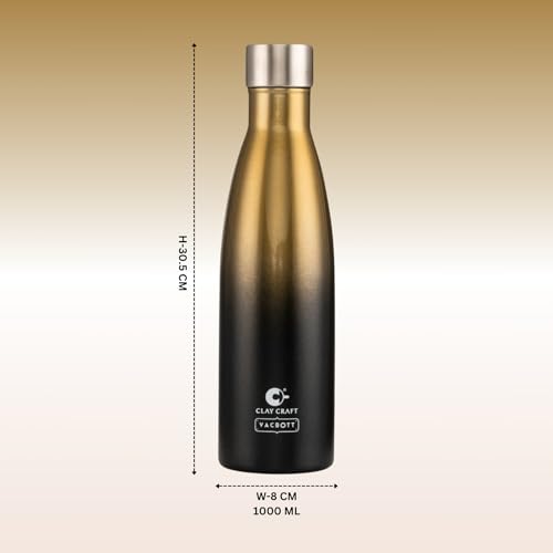 Image of Clay Craft Vacbott Gerald Double Tone Double Walled|18 Hours Hot and 24 Hours Cold Vacuum Insulated|Thermosteel|Flask 1000ml|2 Pcs, Steel Bottles for Travelling|BIS Certified|1Year Limited Warranty