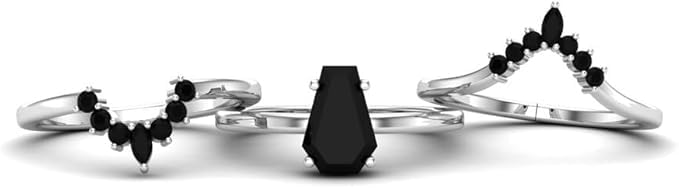 1CT-6CT Coffin Shape Black Onyx Engagement Ring Set Coffin Cut Wedding Ring Set 3 Piece Bridal Ring Set For Women Silver Black Onyx Ring Women Unique Antique Anniversary Promise Rings4