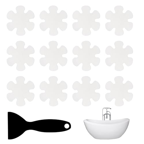 MEKEET 25PCS Anti Slip Bath Stickers White Shower Non Slip Stickers for Flower Shape Transparent Non-Slip Bathtub Stickers Anti Skid Tape Safety Mat with Scraper Suitable for Floor Stairs Bath