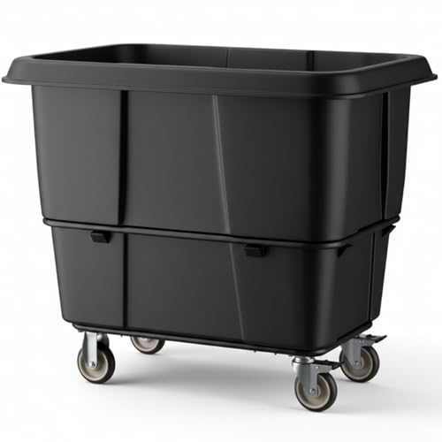 16 Cubic Foot 1000 lb. Trash Cube Truck, Black Commercial Laundry Cart, Construction Trash Recycling Trolley, Industrial Garbage Wagon Transportation, Rolling Waste Bin, Hotel & Warehouse Supplies