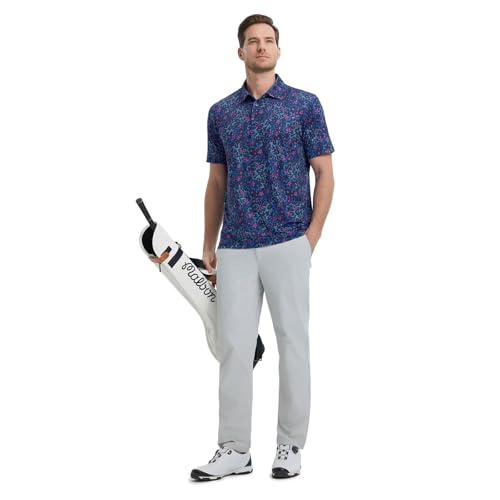 Image of M MAELREG Mens Golf Shirt Short Sleeve Dry Fit Print Moisture Wicking Performance Patterns Collared Polo Shirt