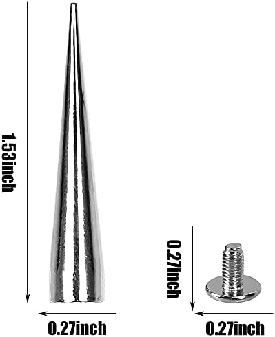 ZHAO 30PCS 40MM Spike and Studs Silver Cone Spikes Punk Bullet Large Leather Rivets Screwback Studs Screw on Cone for DIY Craft Clothing