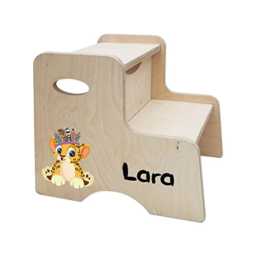 Holzura Tritthocker Kinder, Hocker aus Holz für Bad und Küche, Holzhocker personalisierter Toilettenhocker mit Name