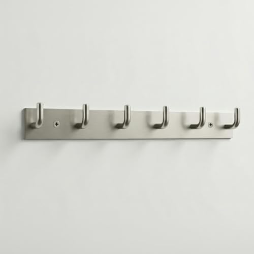 Image of Stainless Steel 6 Hook Cloth Hanger for Door /Dress Hanger Wall Mount /Bathroom Hooks for Hanging Clothes (Silver Matt) Pack of 2-| 3 Years Warranty |
