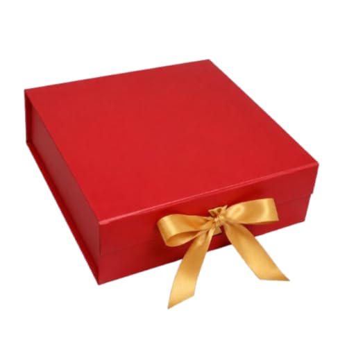 Image of Awestuffs Premium Gift Box Set with Ribbon Closure, Luxury Decorative Gift Packaging Boxes for Birthday, Wedding, Anniversary, Festival, Return Gifts, Corporate Gifting & Special Occasions (Red with Golden Ribbon (Set of 1), Extra Large)