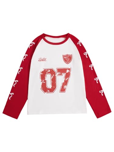 Image of SweatyRocks Girl's Bow Graphic Shirts Long Sleeve Crew Neck Tops Casual Cute Tee Tween Clothes