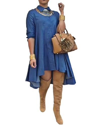 Denim Dress for Women 2024 Blue Denim Shirt Dress Blouses Long Sleeve Big Swing Casual Denim Party Dress