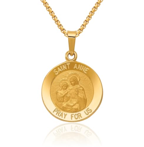 IceCarats 14K Solid Yellow Gold Saint Anne Medal Necklace Chain Pendant Charm