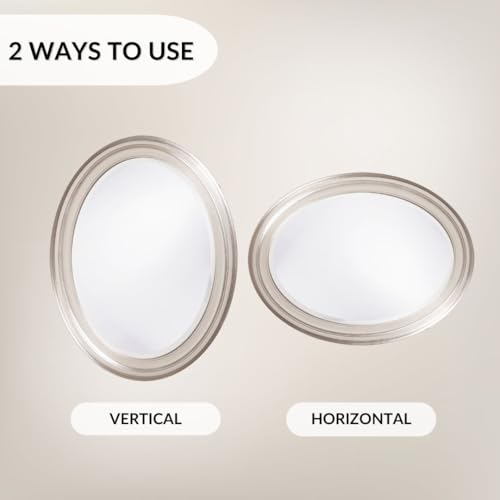 Image of Howard Elliott Collection George Oval Bright Silver Wall Mirror, Oval Bevelled Hanging Wood Framed Vanity Mirrors for Home Decor, Living Room, Bathroom, Bedroom, or Hallway, 25 x 33 Inch
