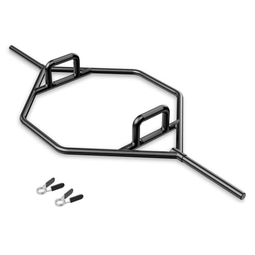 COSTWAY Olympic Hex Bar, 56" Steel Deadlift Trap Bars with Folding Knurled Handles, Weights Lifting Barbell Bar for Farmers Walk, Shoulder Exercises, Squats (Black)
