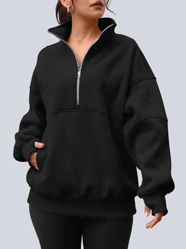 Image of AUTOMET Women's Quarter Zip Oversized Sweatshirt Fleece Mock Neck Pullover