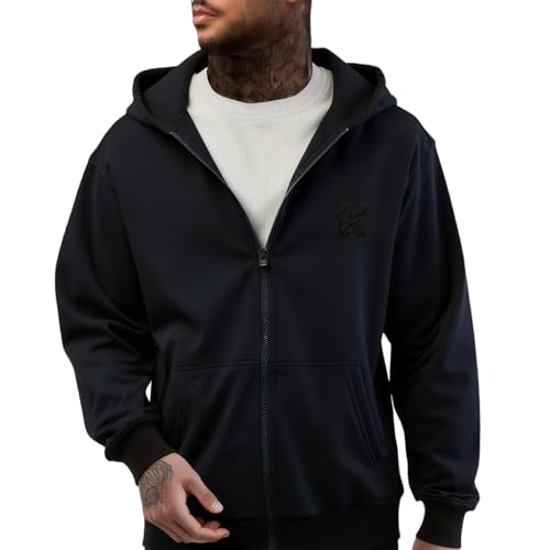 REXUHOWU Mens Full-zip Hoodie made of cotton and polyester fashionable Hooded Sweatshirt (US Alpha Large Regular Regular Black)