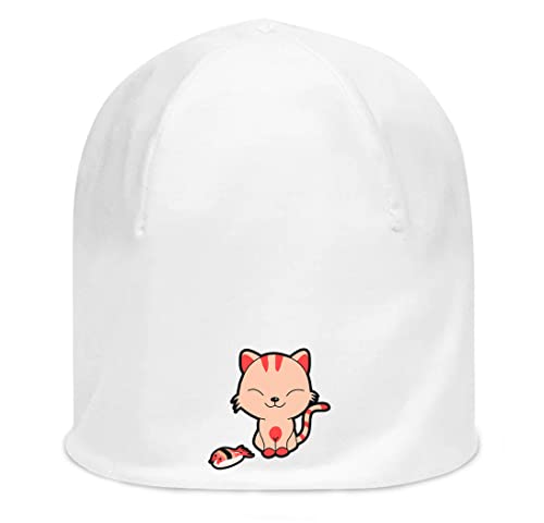 Bonnet unisexe en coton fin avec motif chat et sushi japonais Blanc, Noir , Taille unique