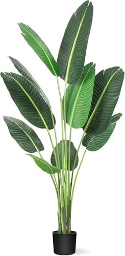 GarveeHome 60 inchs Artificial Tree Bird of Paradise Artificial Plant with 10 Trunks Fake Tree - 5 Feet Faux Plants Fake Banana Tree Plant with Pot Artificial Trees for Home Decor Indoor Outdoor